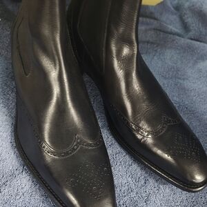Calzoleria Toscana 8543 Calfskin Wingtip Boots Size 13 Black. Made in Italy